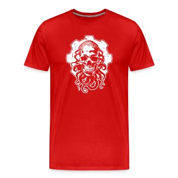 Crâne mystique avec des tentacules devant la roue dentée - T-shirt bio Premium Homme - rouge - Devant - Damien (186cm)