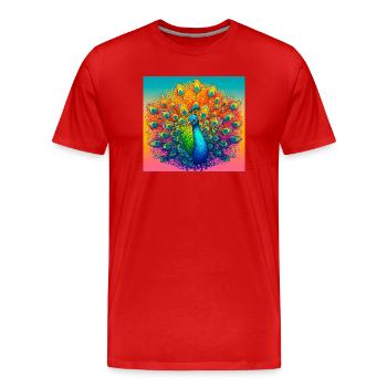 Pfau - Männer Premium Bio T-Shirt - Rot - Vorne - Damien (186cm)