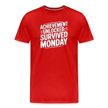 Errungenschaft freigeschaltet Montag überlebt - Männer Premium Bio T-Shirt - Rot - Vorne - Damien (186cm)