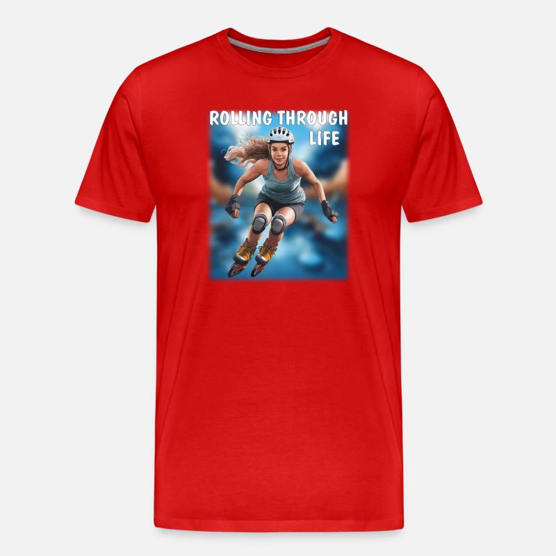 FRAU Rollschuhe ROLLING THROUGH LIFE - Männer Premium Bio T-Shirt - Rot