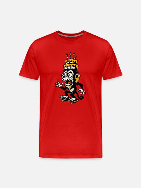 Absurd Monkey Birthday Cake Illustration - Men's Premium Organic T-Shirt - red