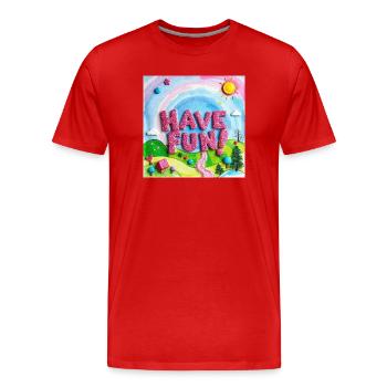 Forêt de bonbons joyeuse Amusez-vous bien ! -SMS - T-shirt bio Premium Homme - rouge - Devant - Damien (186cm)