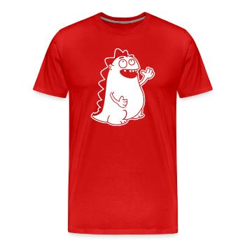 Dino waving – kawaii, cartoon & primeval joy - Men's Premium Organic T-Shirt - red - Front - Damien (186cm)