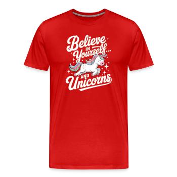 Inspirierendes Einhorn- und Selbstbewusstsein-Design - Männer Premium Bio T-Shirt - Rot - Vorne - Damien (186cm)
