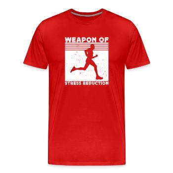 Le marathonien arme de la course à pied - T-shirt bio Premium Homme - rouge - Devant - Damien (186cm)