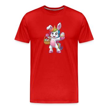 Happy Unicorn Easter Egg Hunt Adventure - Men's Premium Organic T-Shirt - red - Front - Damien (186cm)