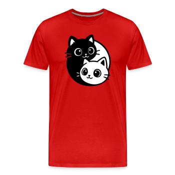 Portrait de chat Ying Yang - T-shirt bio Premium Homme - rouge - Devant - Damien (186cm)