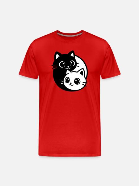 Ying Yang Cat Portrait - Men's Premium Organic T-Shirt - red