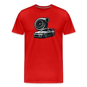 Detailreiche Automobil- und Turbinensilhouette - Männer Premium Bio T-Shirt - Rot - Vorne - Damien (186cm)