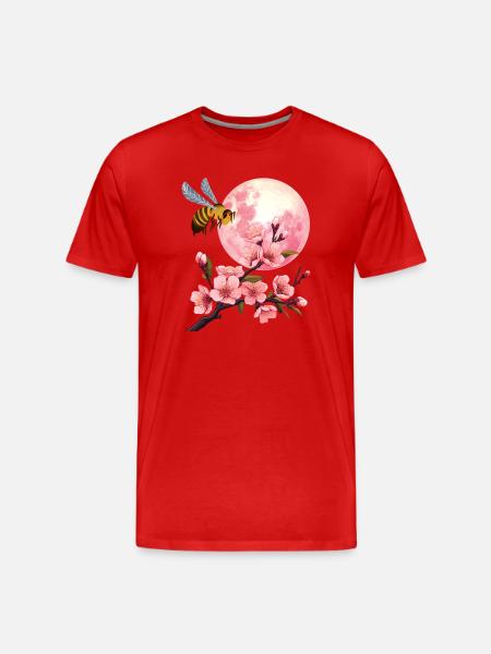 Moon and Cherry Blossom - Men's Premium Organic T-Shirt - red