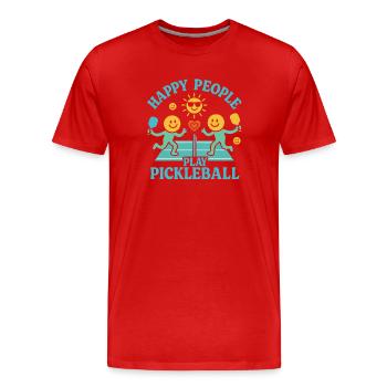 Glückliche Menschen spielen Pickleball - Männer Premium Bio T-Shirt - Rot - Vorne - Damien (186cm)