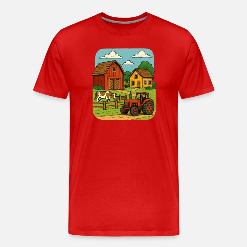 Ländliche Farm mit rotem Traktor - Männer Premium Bio T-Shirt - Rot
