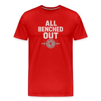 Bench Press Mememe Discover Me Bro Gym - Men's Premium Organic T-Shirt - red - Front - Damien (186cm)