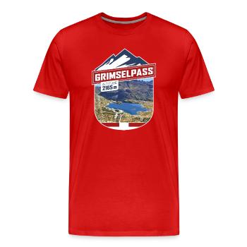 Grimselpass | Sticker - Männer Premium Bio T-Shirt - Rot - Vorne - Damien (186cm)