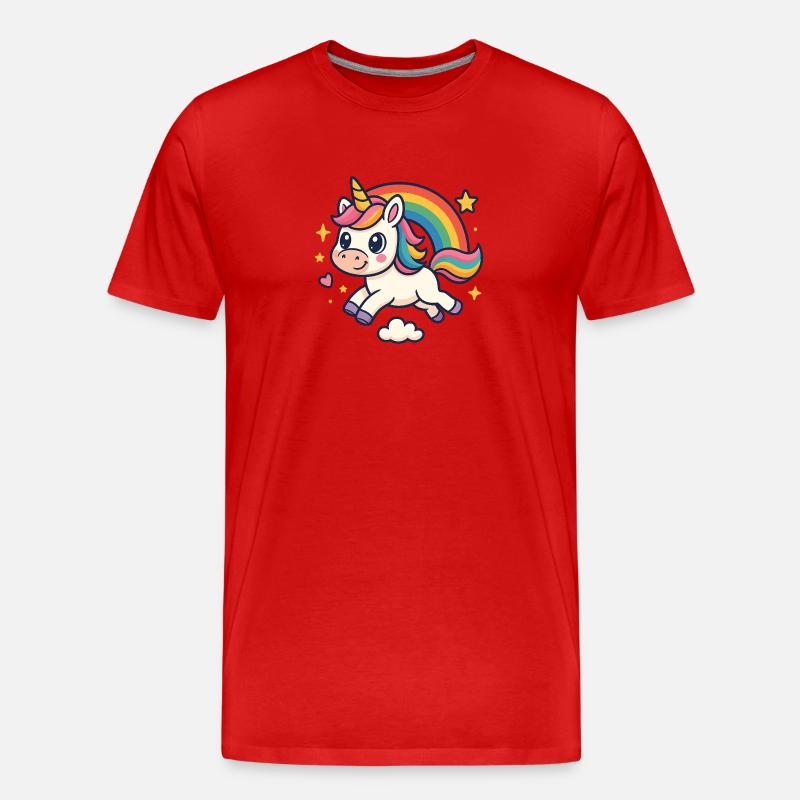 Kunterbuntes Einhorn Regenbogen - Männer Premium Bio T-Shirt - Rot
