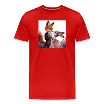 Fabelhochzeit: Fuchs und Hase - Männer Premium Bio T-Shirt - Rot - Vorne - Damien (186cm)