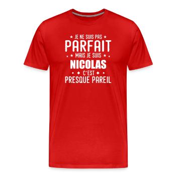 Nicolas: authentisch, unvollkommen, oberflächlich, perfektioniert - Männer Premium Bio T-Shirt - Rot - Vorne - Damien (186cm)