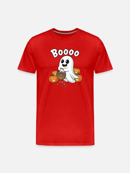 Boo Ghost Halloween Candy Basket - Men's Premium Organic T-Shirt - red