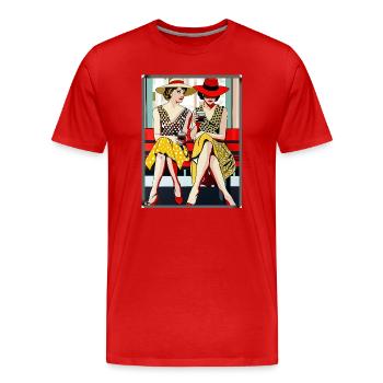 Pop Art Two Women Girlfriends Entertainment - Men's Premium Organic T-Shirt - red - Front - Damien (186cm)