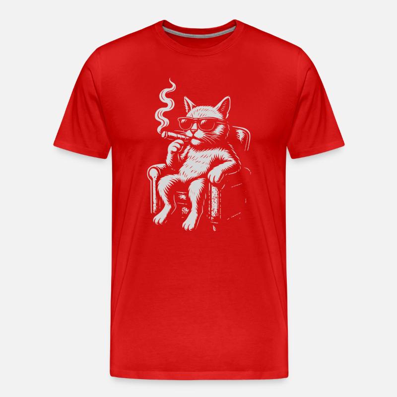 Coole Katzenliege mit Zigarre - Männer Premium Bio T-Shirt - Rot