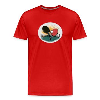 Tischtennis Schläger mit Netz im Sonnenaufgang - Männer Premium Bio T-Shirt - Rot - Vorne - Damien (186cm)