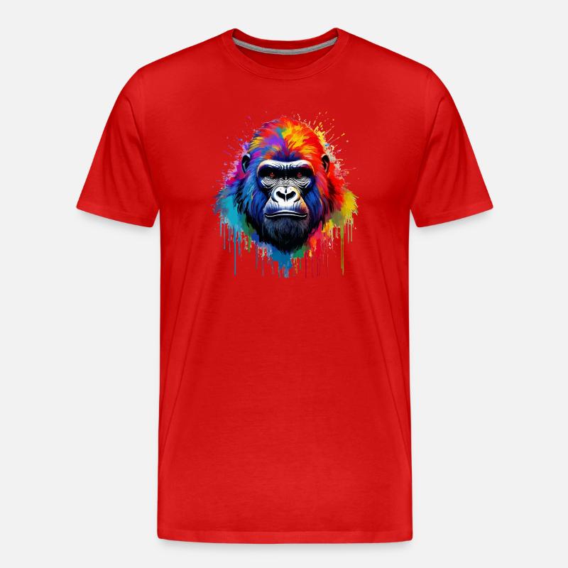 Regenbogen-Gorilla Kunst-Splash - Männer Premium Bio T-Shirt - Rot
