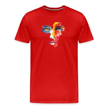 Portrait en couleur Portrait réduit à l’essentiel - T-shirt bio Premium Homme - rouge - Devant - Damien (186cm)