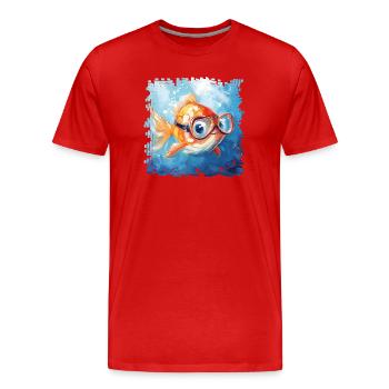 Goldfisch mit Taucherbrille - Männer Premium Bio T-Shirt - Rot - Vorne - Damien (186cm)