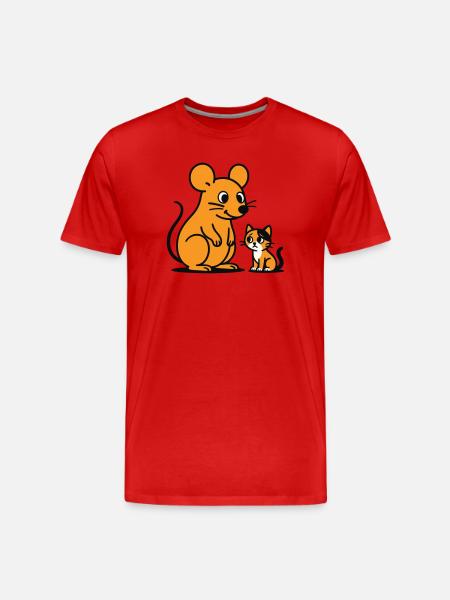 Cuddly Mouse and Kitten Duo - Men's Premium Organic T-Shirt - red