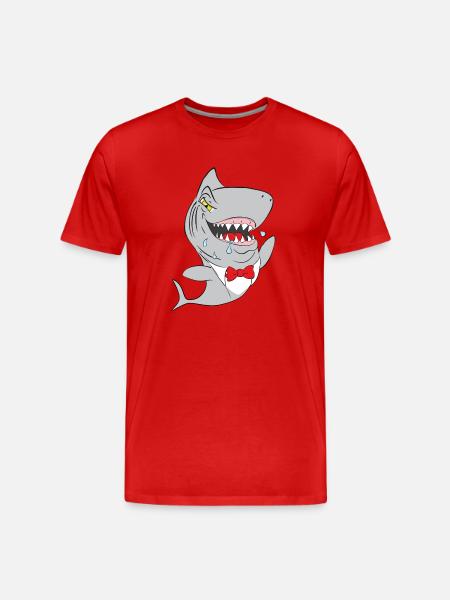 Hai Schnappshark mit roter Fliege - Männer Premium Bio T-Shirt - Rot