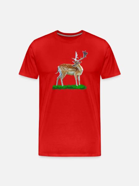 Waldhirsch Aquarellstil - Männer Premium Bio T-Shirt - Rot