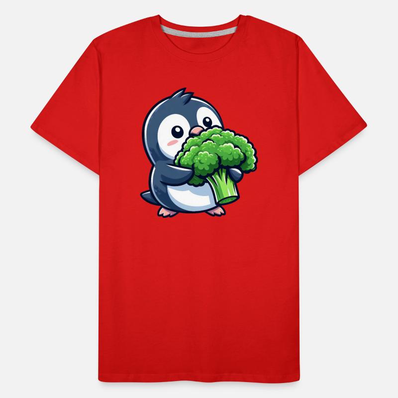 Funny Penguin with Broccoli Vegetables Vegan Comic Men's Premium Organic T-Shirt