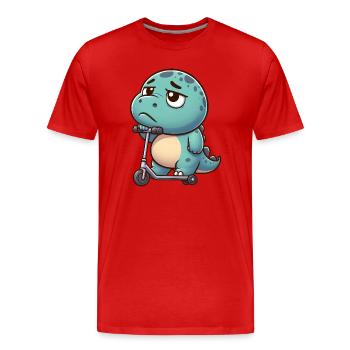 Süßer Dino Trex Roller Cartoon Langeweile  - Männer Premium Bio T-Shirt - Rot - Vorne - Damien (186cm)