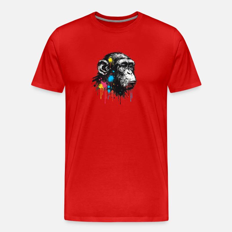 Bunter Spritzschimpanse - Männer Premium Bio T-Shirt - Rot