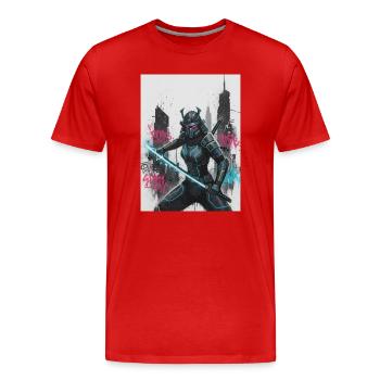 Cyber Samurai Neon Klinge - Männer Premium Bio T-Shirt - Rot - Vorne - Damien (186cm)