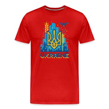 Ukrainian Trident Cityscape - Men's Premium Organic T-Shirt - red - Front - Damien (186cm)