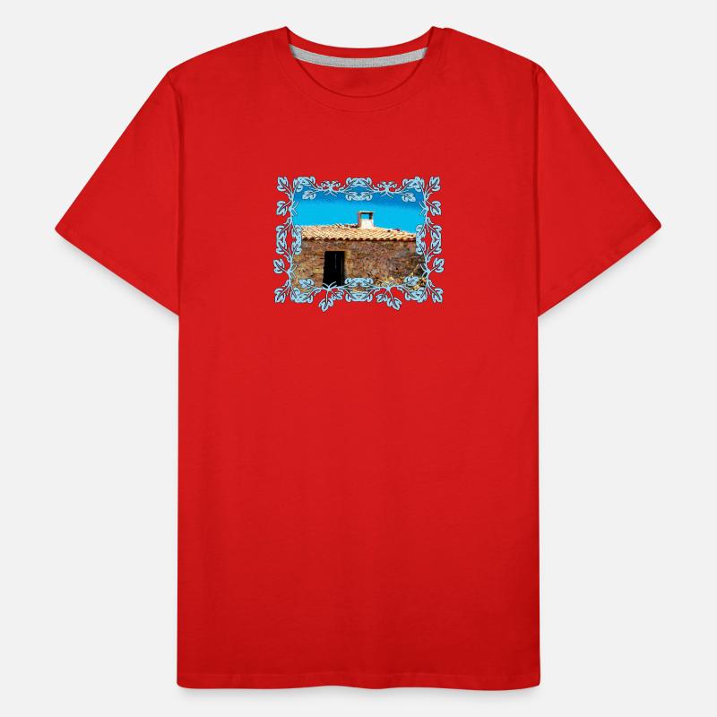 Azure frame around Mediterranean stone house Men's Premium Organic T-Shirt