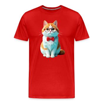 Amoureux des chats avec des lunettes et des animaux avec nœud papillon design - T-shirt bio Premium Homme - rouge - Devant - Damien (186cm)