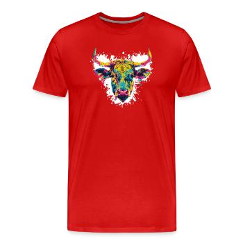 Kuhkopf Rind Farbklecks - Männer Premium Bio T-Shirt - Rot - Vorne - Damien (186cm)