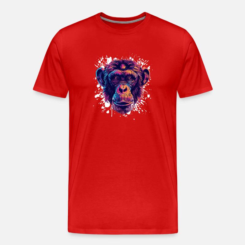 Farbenfroher Schimpansen-Porträt - Männer Premium Bio T-Shirt - Rot