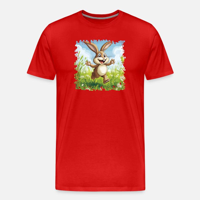 Cheerful bunny in spring meadow - Men's Premium Organic T-Shirt - red