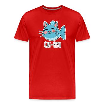 Cat-Fish - Half Cat, Half Fish or a Catfish! - Men's Premium Organic T-Shirt - red - Front - Damien (186cm)