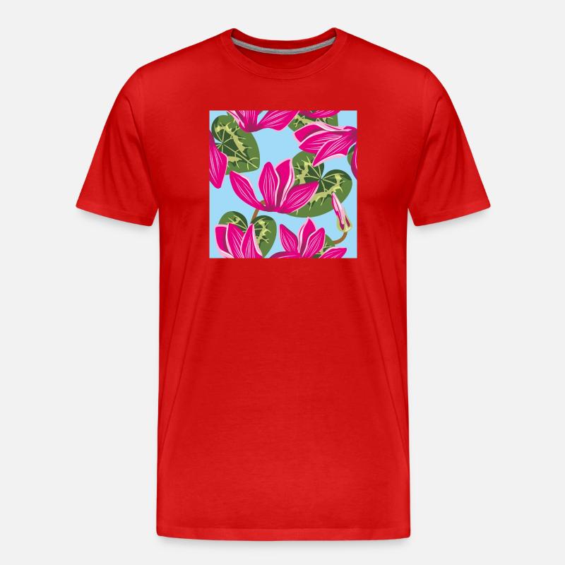 Helles Muster mit Alpenveilchenblüten - Männer Premium Bio T-Shirt - Rot