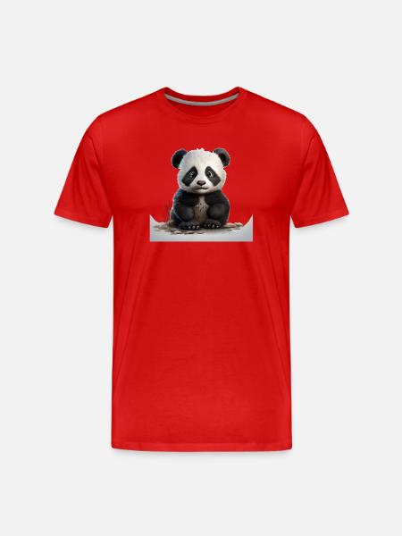 Cuddly panda baby on pebble path - Men's Premium Organic T-Shirt - red