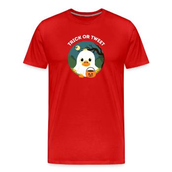 Drôle d’Halloween – Caneton Trick or Tweet - T-shirt bio Premium Homme - rouge - Devant - Damien (186cm)