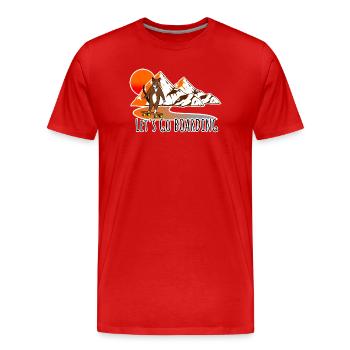 Die Longboard Katze skatet in den Sonnenuntergang - Männer Premium Bio T-Shirt - Rot - Vorne - Damien (186cm)