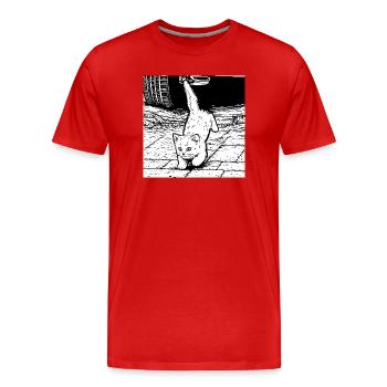 Cat's paws look under car - Men's Premium Organic T-Shirt - red - Front - Damien (186cm)
