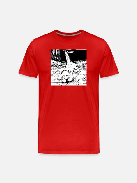 Katzenpfoten Blick unter Auto - Männer Premium Bio T-Shirt - Rot