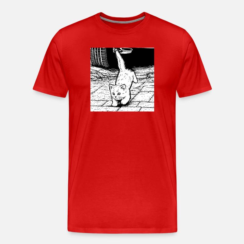 Katzenpfoten Blick unter Auto - Männer Premium Bio T-Shirt - Rot