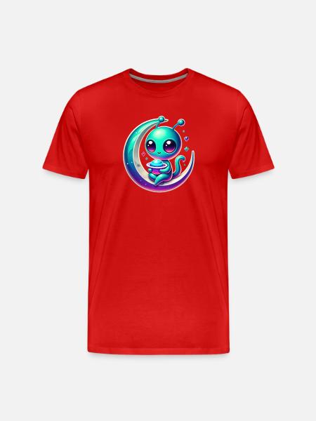 Alien Lulu on Lunar Crescent - Men's Premium Organic T-Shirt - red
